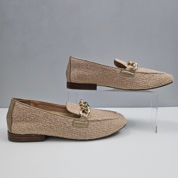 Donald Pliner Bethany Loafer Women 9.5 Camel Boucle Chain Detail Slip On Sparkle - Picture 3 of 14